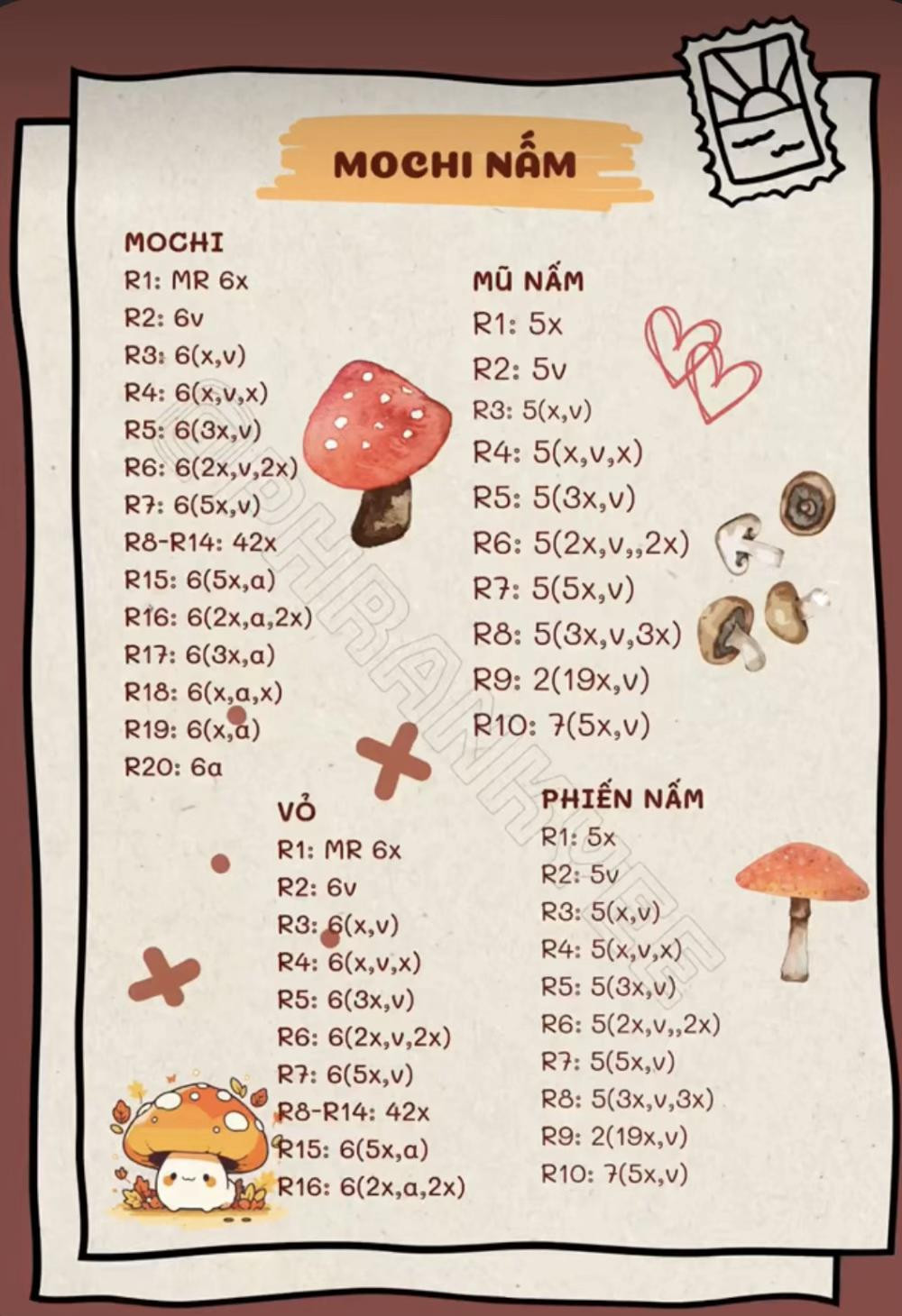Hướng dẫn móc len búp bê Mochi Nấm dễ thương