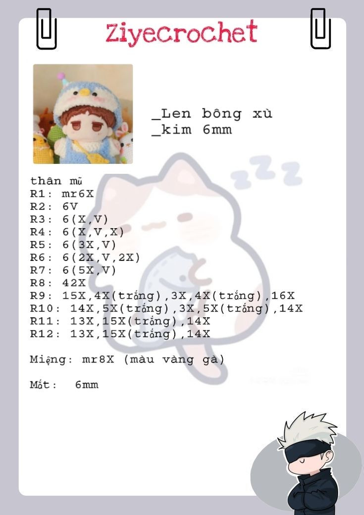 Hướng dẫn móc len búp bê mũ chim xanh, len bông xù