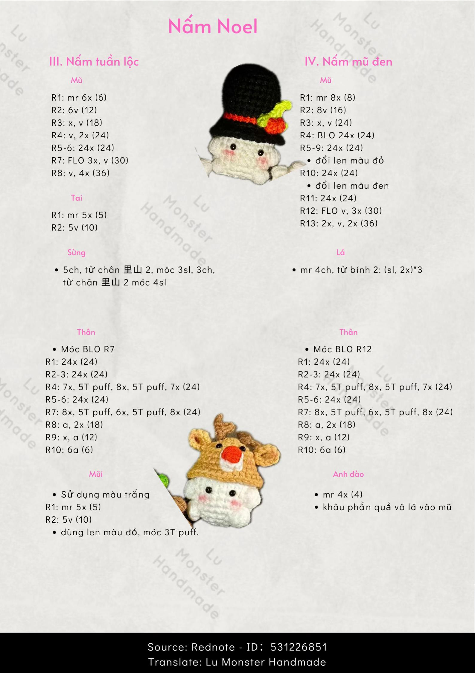 Hướng dẫn móc len búp bê Nấm Noel dễ thương