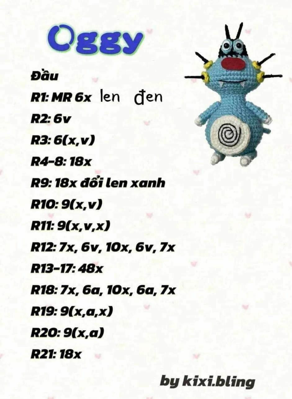 Hướng dẫn móc len búp bê Oggy màu xanh dễ thương