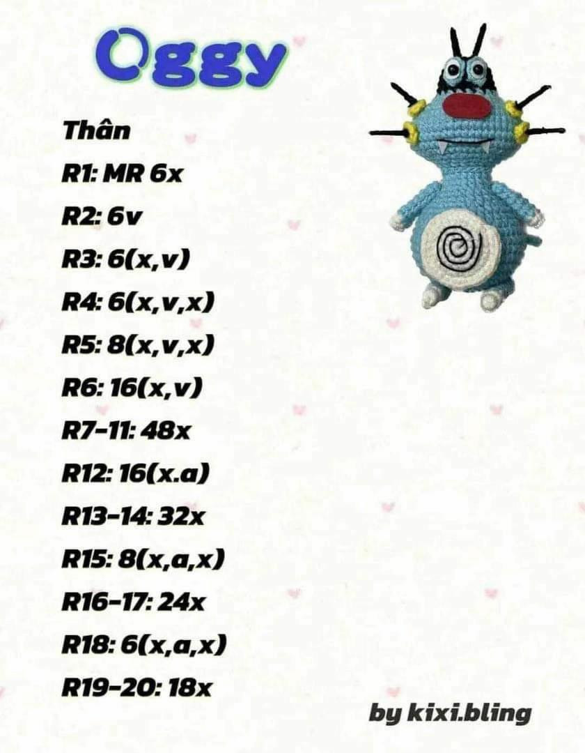 Hướng dẫn móc len búp bê Oggy màu xanh dễ thương