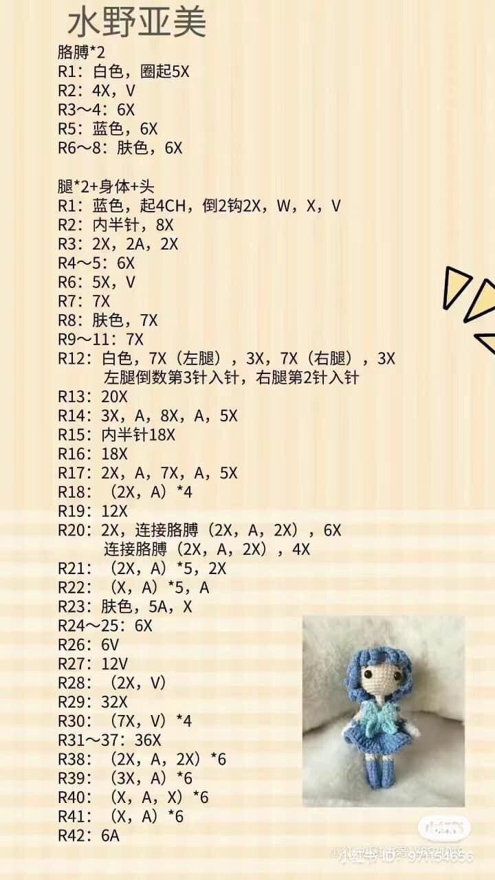 Hướng dẫn móc len búp bê Sailor Moon: Usagi, Ami, Makoto, Rei - Chart chi tiết từng hàng