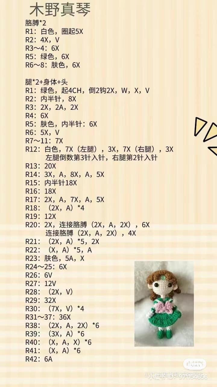 Hướng dẫn móc len búp bê Sailor Moon: Usagi, Ami, Makoto, Rei - Chart chi tiết từng hàng