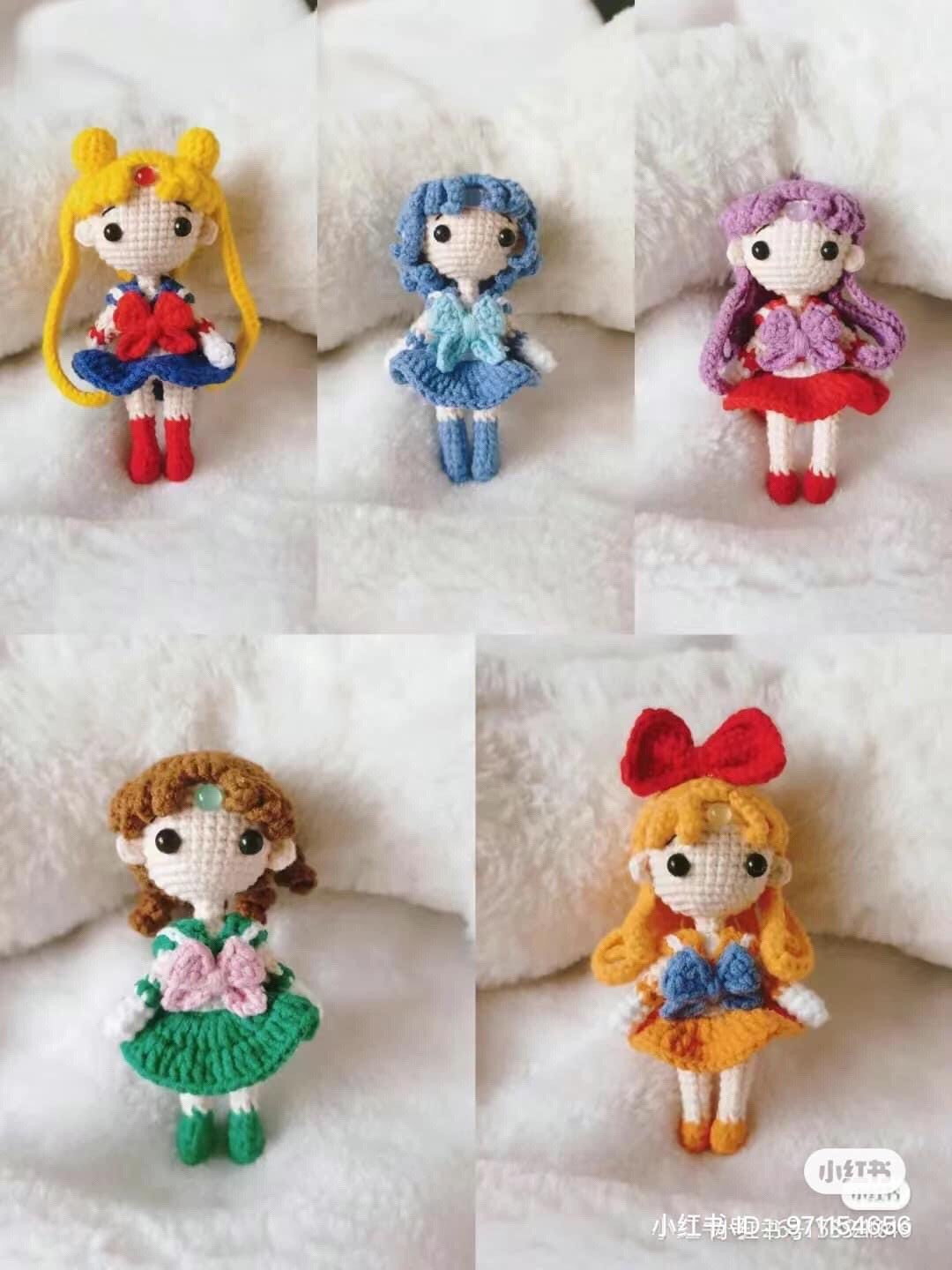 Hướng dẫn móc len búp bê Sailor Moon: Usagi, Ami, Makoto, Rei - Chart chi tiết từng hàng