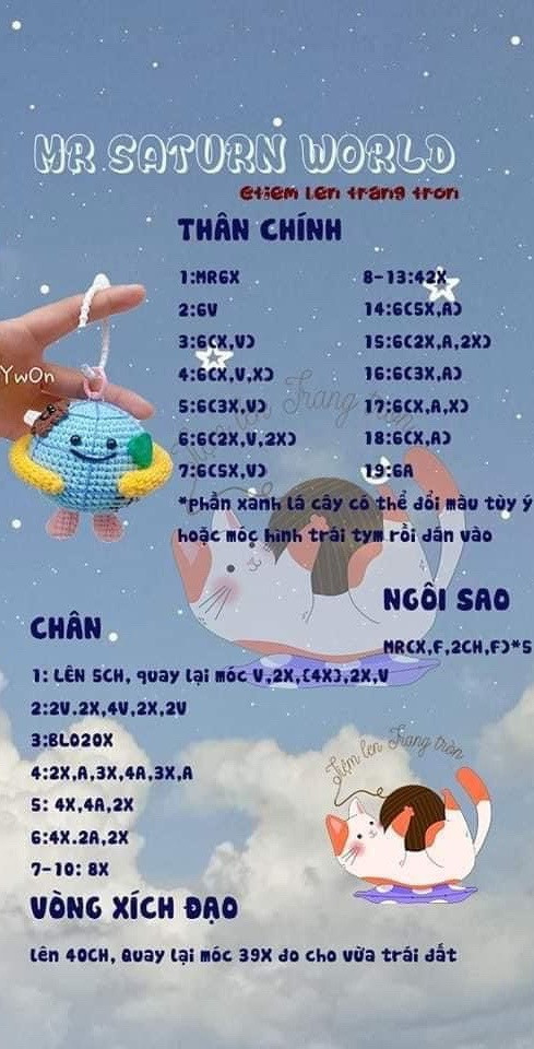 Hướng dẫn móc len búp bê Sao Thổ và Mặt trời