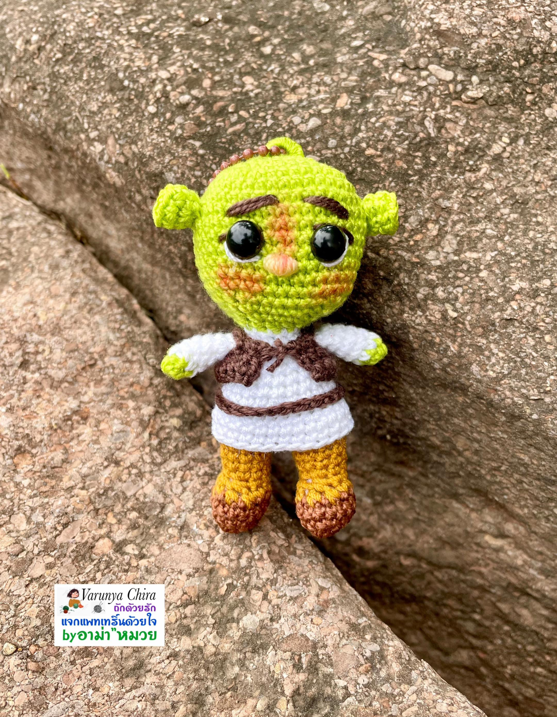 Hướng dẫn móc len búp bê Shrek màu xanh lá