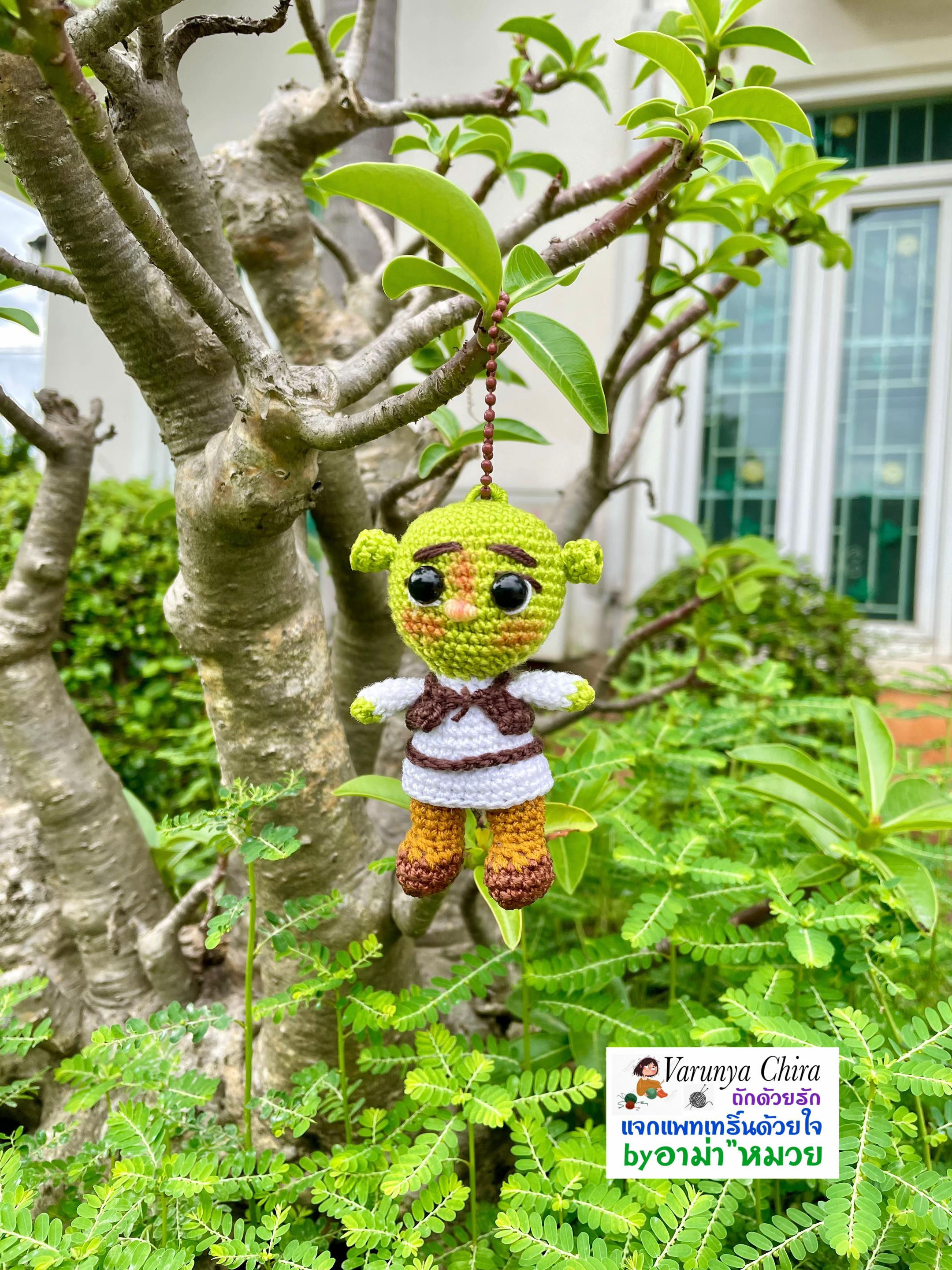 Hướng dẫn móc len búp bê Shrek màu xanh lá