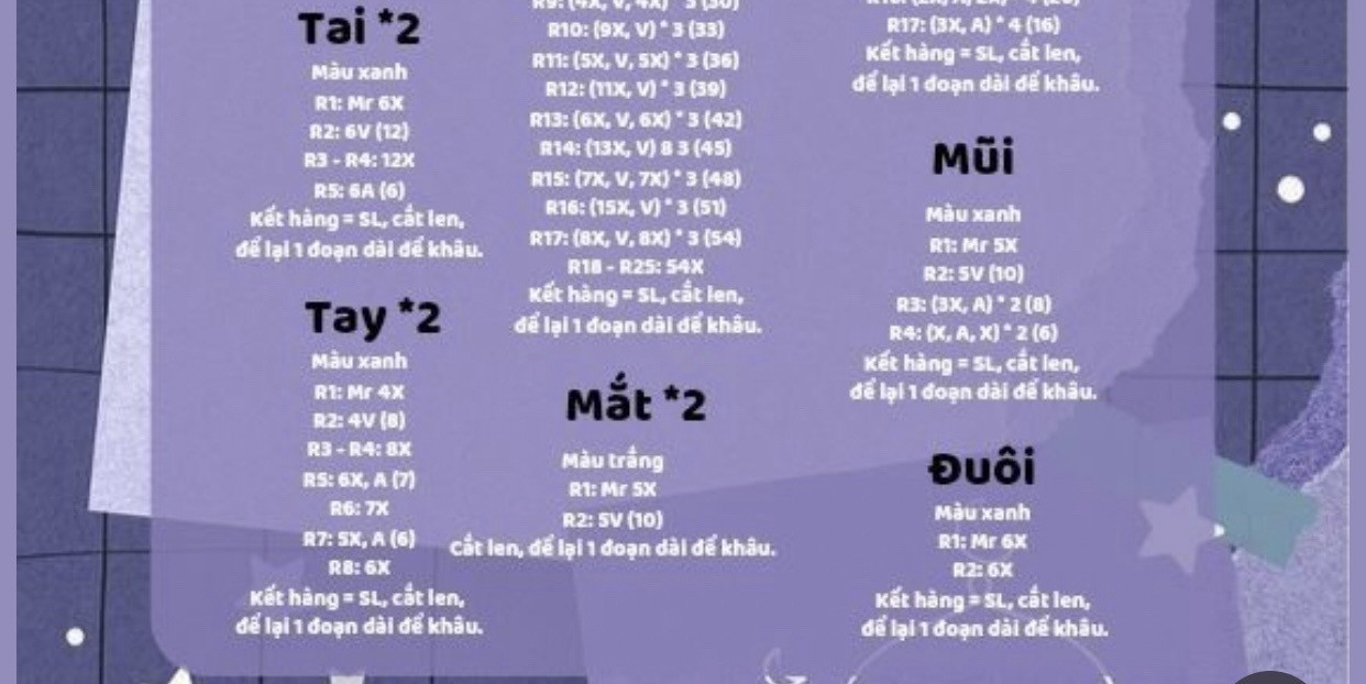 Hướng dẫn móc len búp bê Smurf Jockey chi tiết từng phần