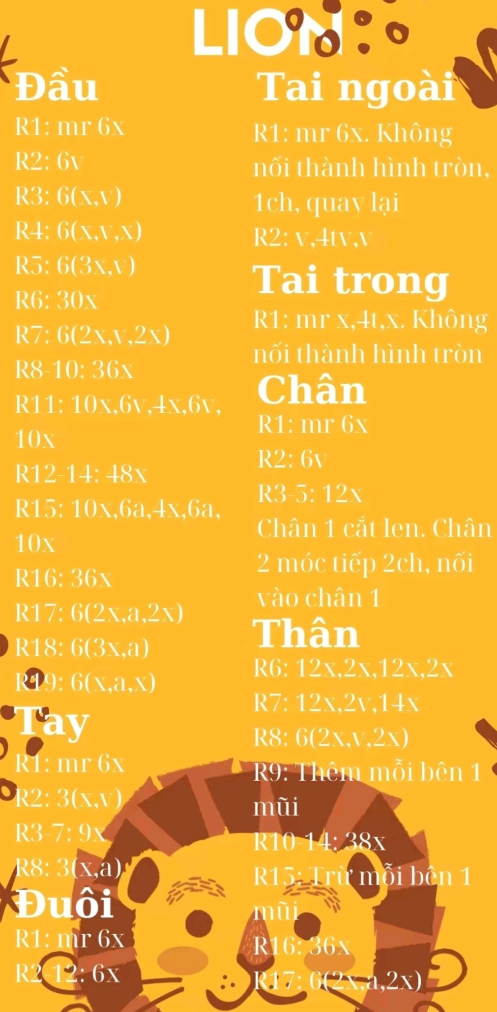 Hướng dẫn móc len búp bê sư tử dễ thương màu vàng