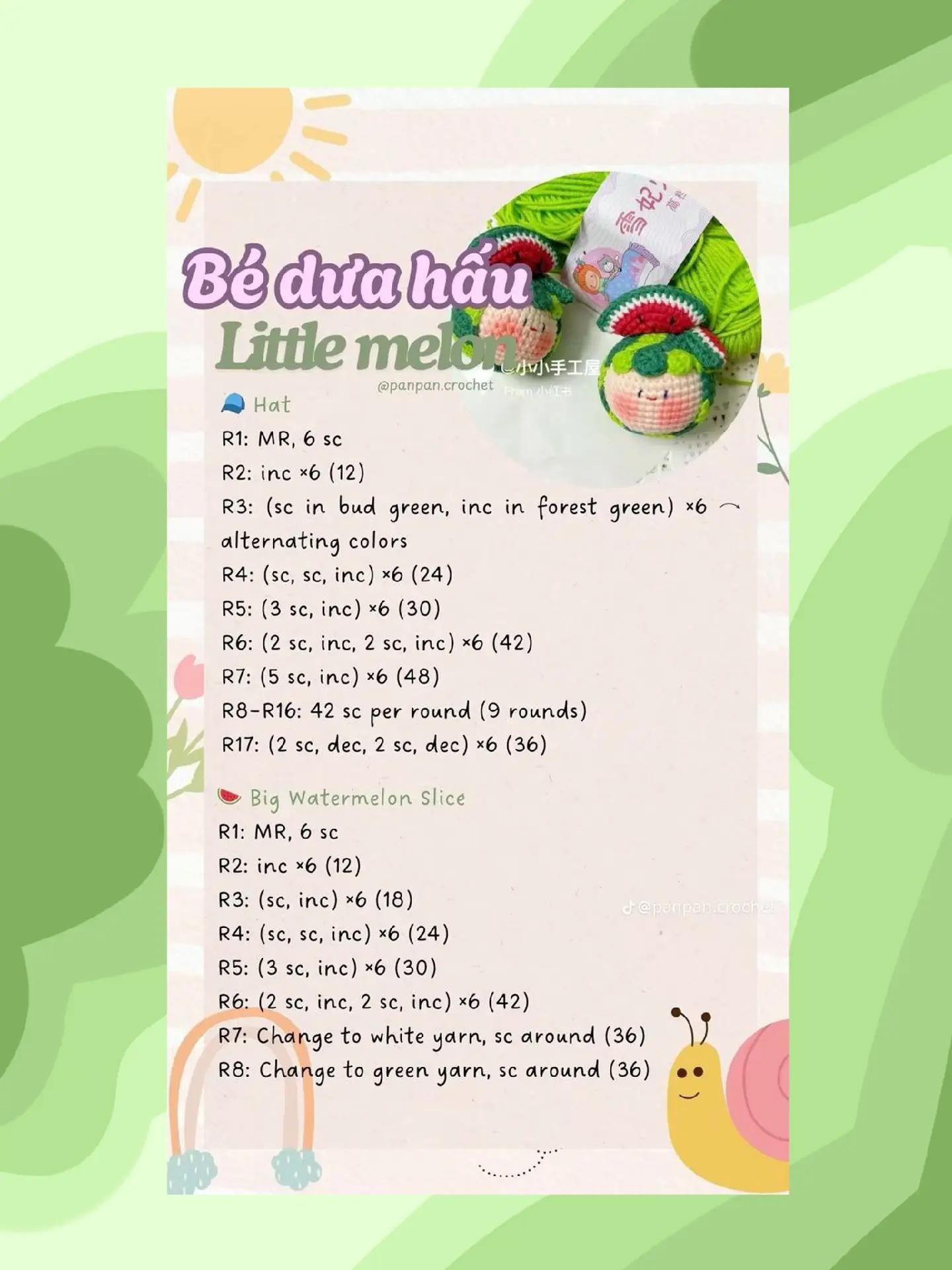 Hướng dẫn móc len Búp bê Sushi, Dưa hấu, Thỏ và Gà