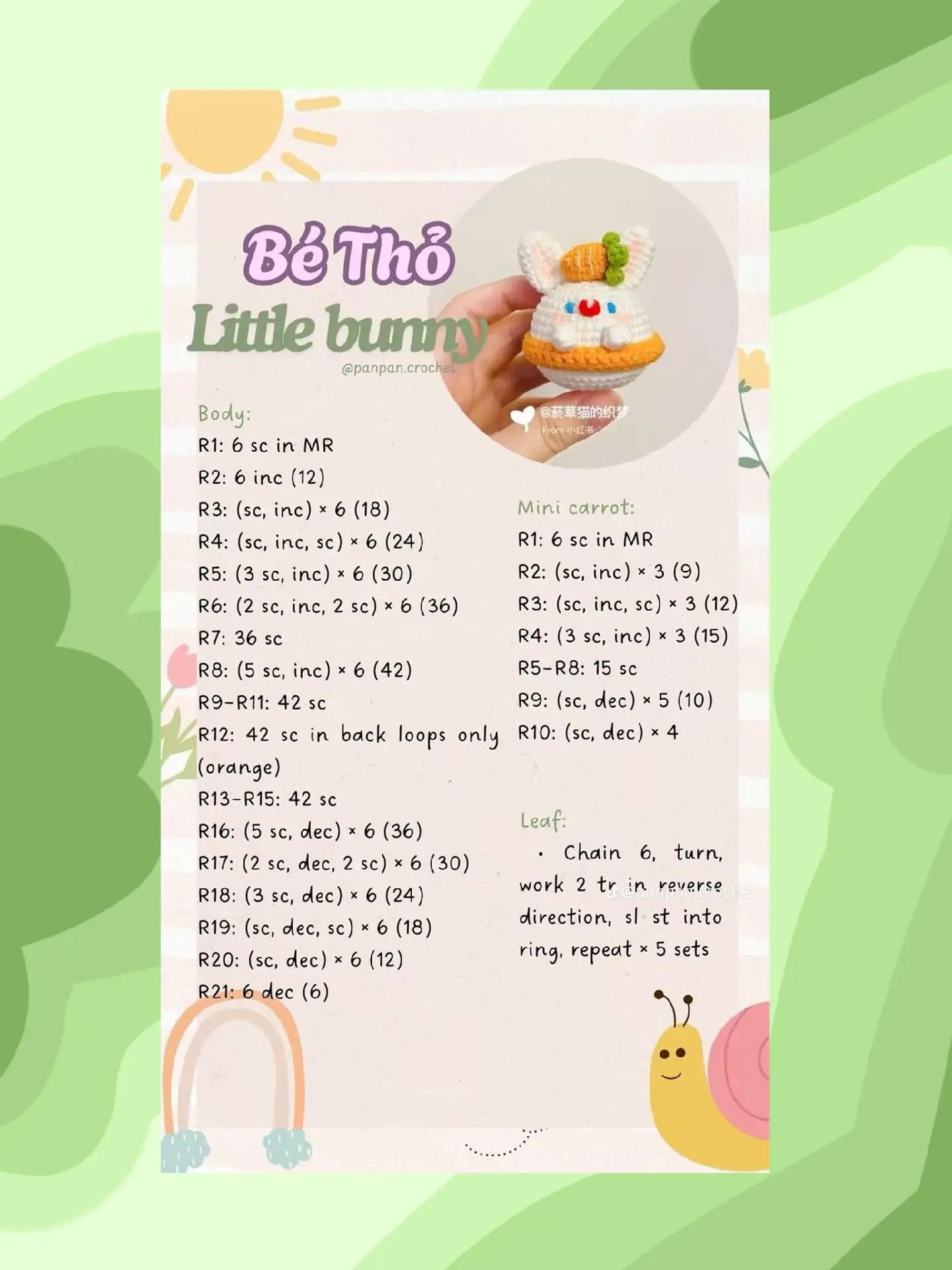 Hướng dẫn móc len Búp bê Sushi, Dưa hấu, Thỏ và Gà