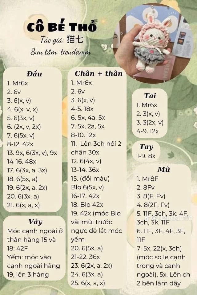 Hướng dẫn móc len búp bê thỏ dễ thương