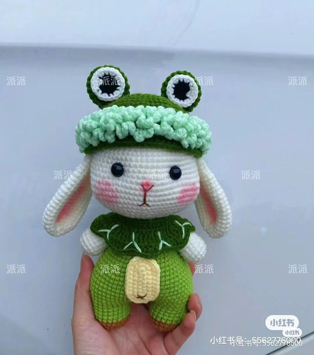 Hướng dẫn móc len búp bê thỏ mặc đồ ếch xanh trắng