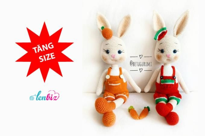 Hướng dẫn móc len búp bê thỏ mặc quần yếm đỏ