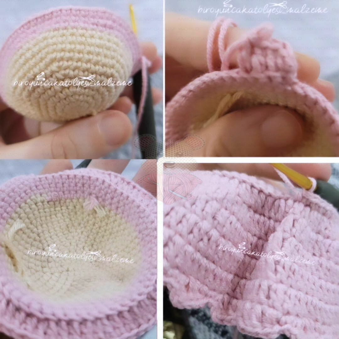 Hướng dẫn móc len búp bê thỏ mặc váy Elbiseli Tavşan cao 30cm, bao gồm danh sách nguyên liệu và bảng chart chi tiết từng phần