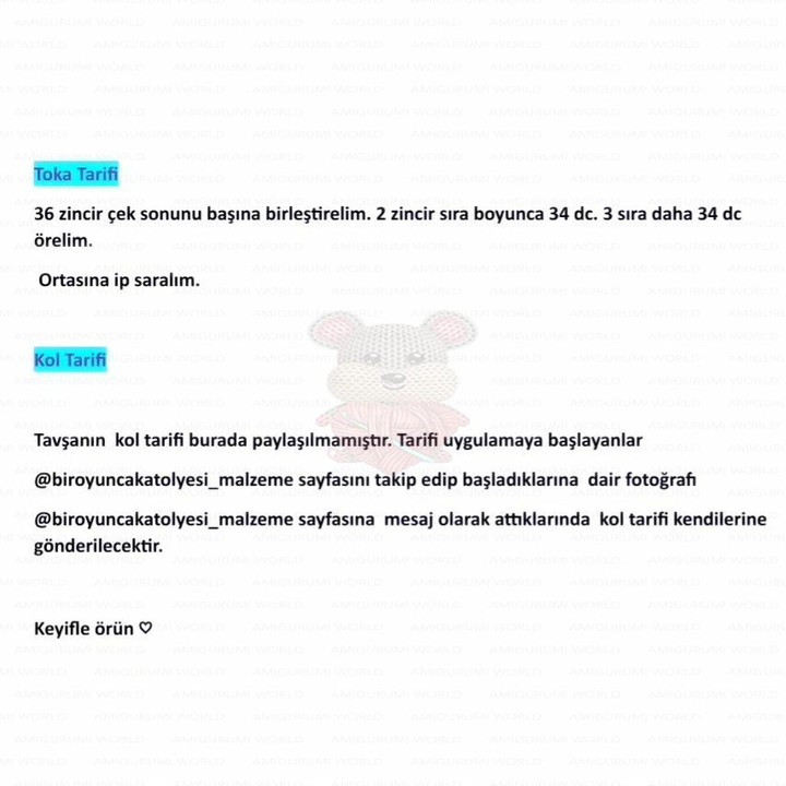 Hướng dẫn móc len búp bê thỏ mặc váy Elbiseli Tavşan cao 30cm, bao gồm danh sách nguyên liệu và bảng chart chi tiết từng phần