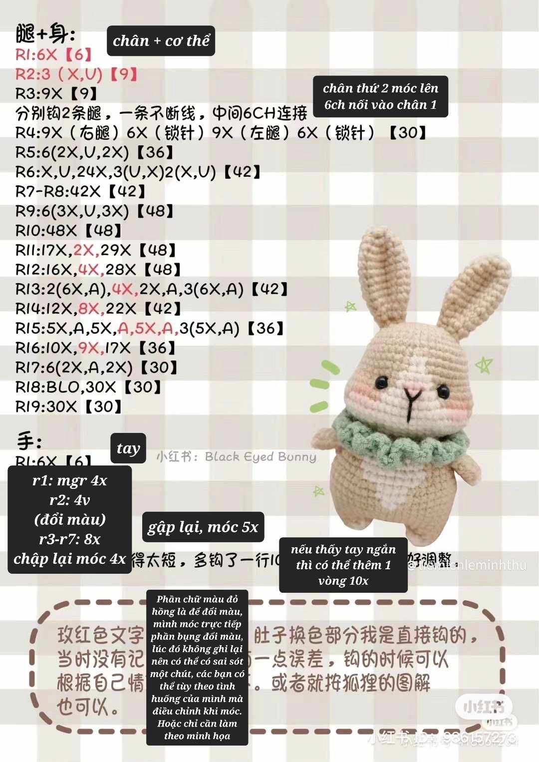 Hướng dẫn móc len búp bê thỏ màu hồng với cà rốt