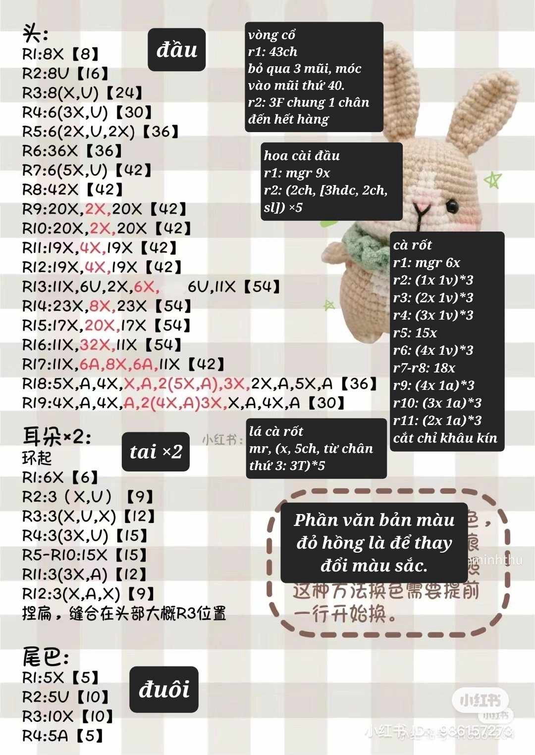 Hướng dẫn móc len búp bê thỏ màu hồng với cà rốt