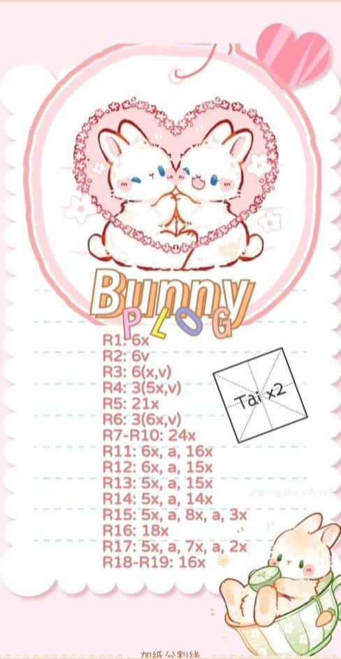 Hướng dẫn móc len búp bê thỏ màu xanh và chart thỏ Bunny