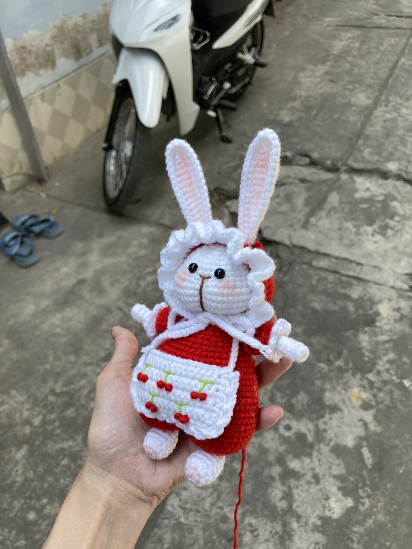 Hướng dẫn móc len búp bê thỏ Noel cosplay