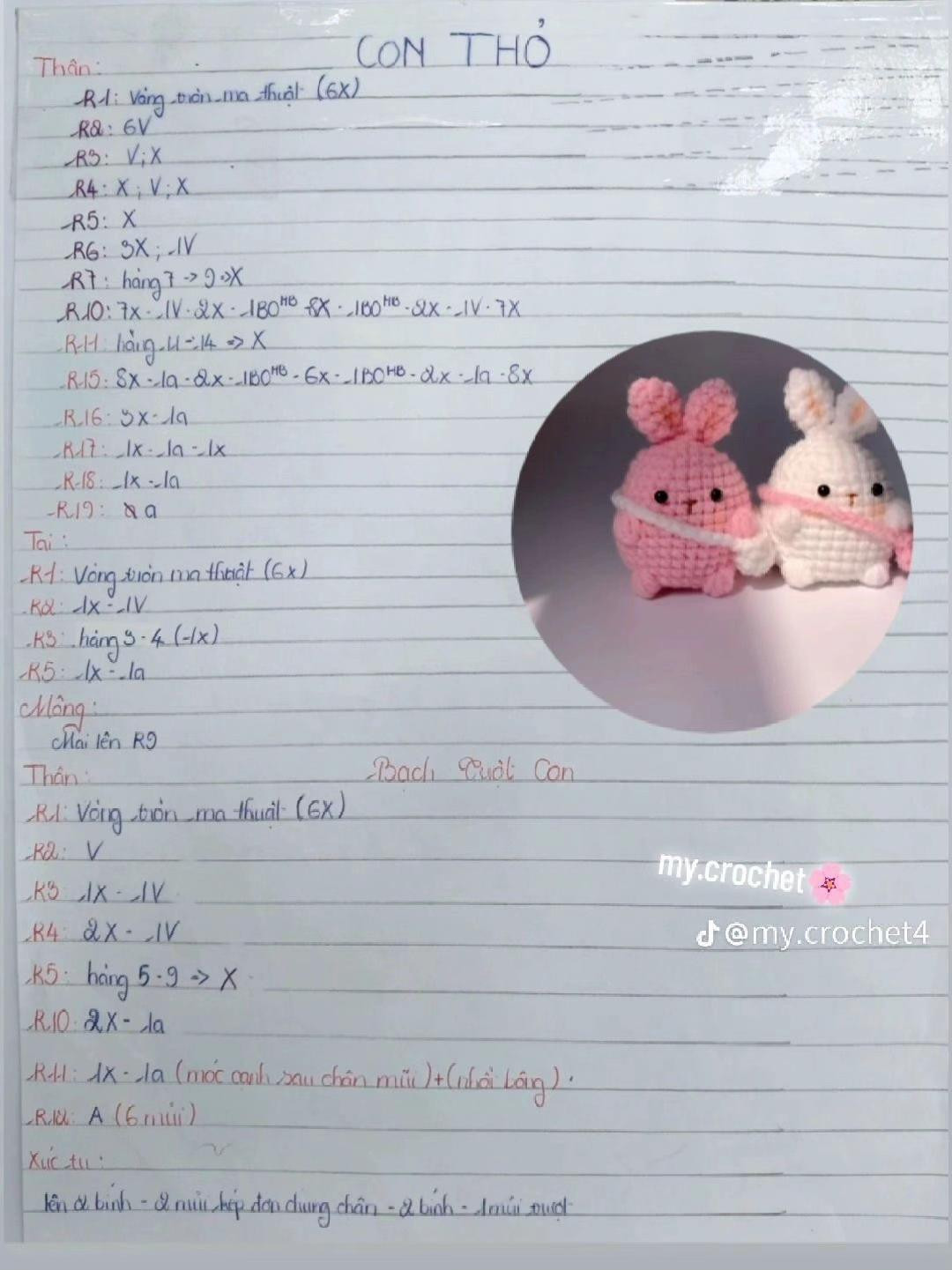 Hướng dẫn móc len búp bê thỏ và chú cún dễ thương màu hồng trắng