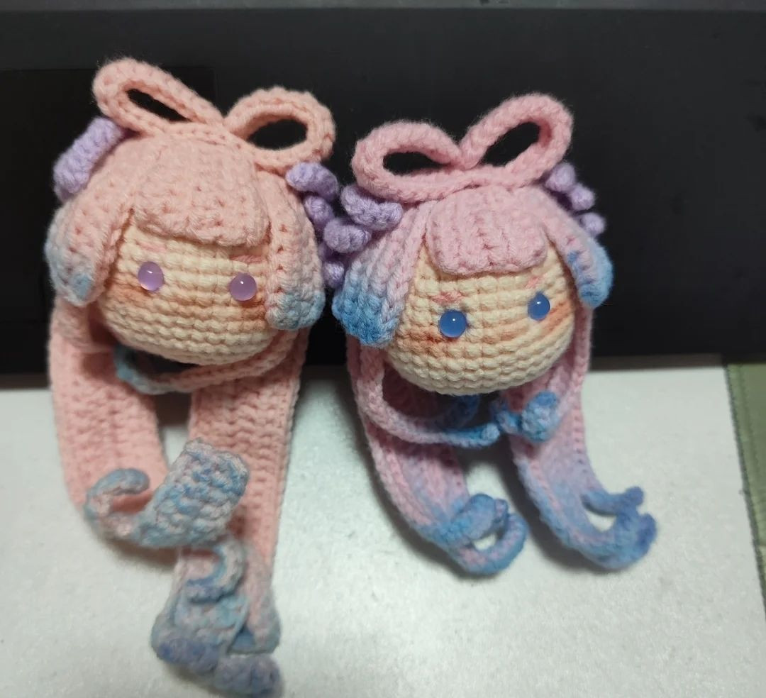 Hướng dẫn móc len búp bê tóc dài màu hồng xanh