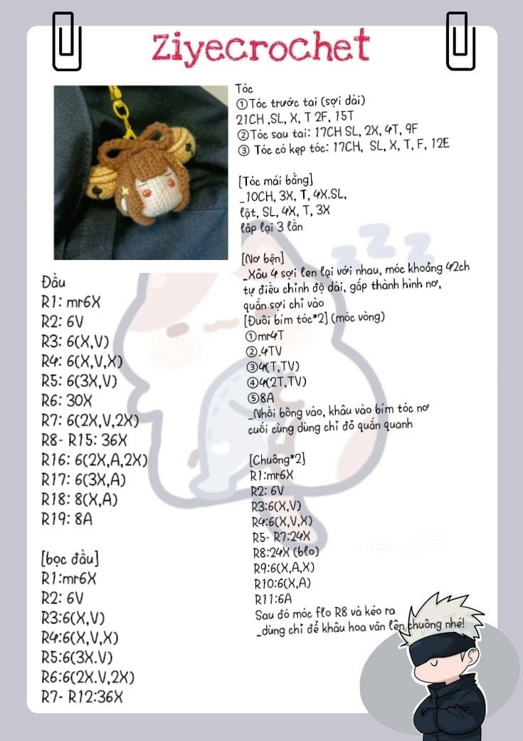 Hướng dẫn móc len búp bê tóc nâu mắt đỏ