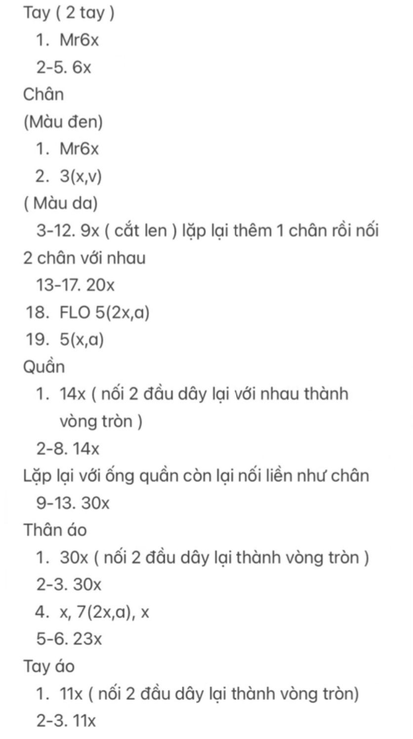 Hướng dẫn móc len búp bê tóc trắng quần áo đen và quần trắng