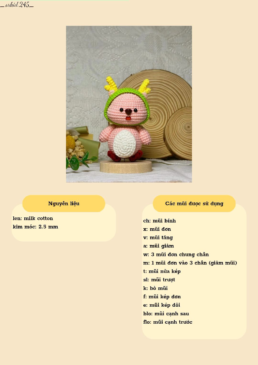 Hướng dẫn móc len búp bê tuần lộc hồng mũ xanh