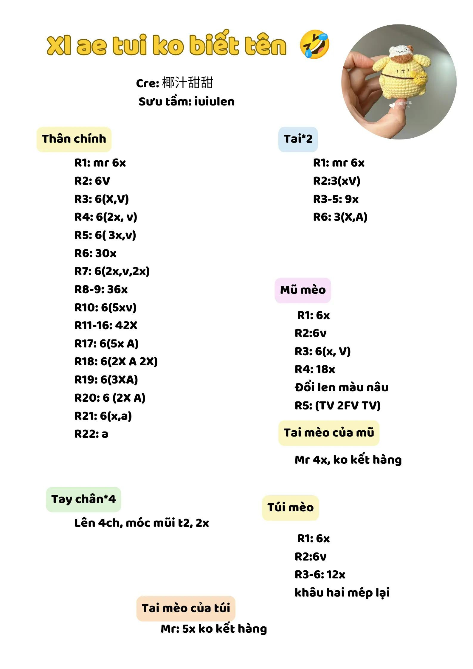 Hướng dẫn móc len búp bê vàng mũ mèo dễ thương