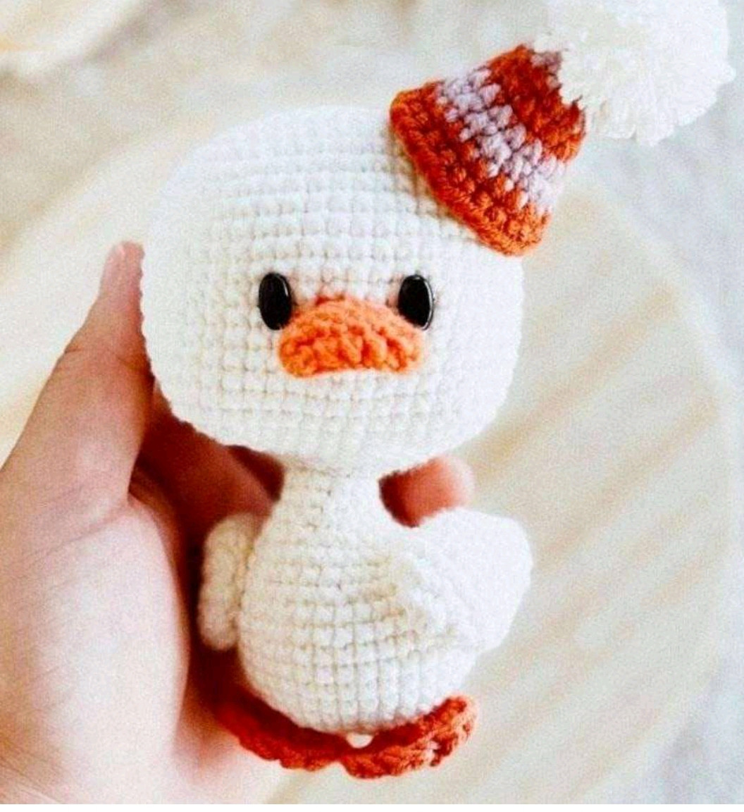 Hướng dẫn móc len búp bê vịt con Amigurumi màu trắng và cam