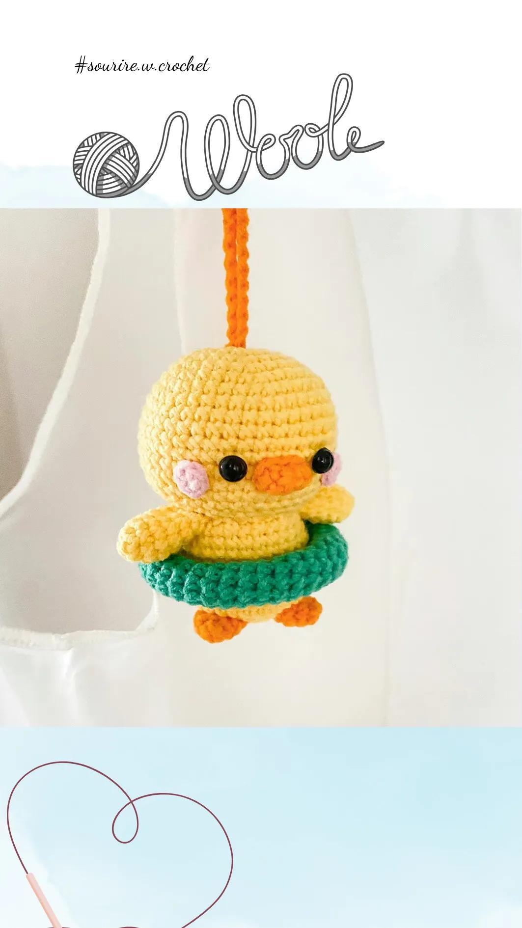 Hướng dẫn móc len búp bê vịt đi bơi dễ thương màu vàng