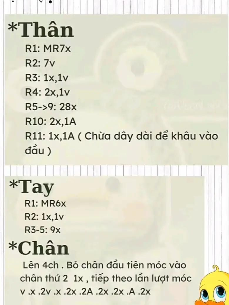 Hướng dẫn móc len búp bê vịt đội mũ ếch chi tiết từng hàng