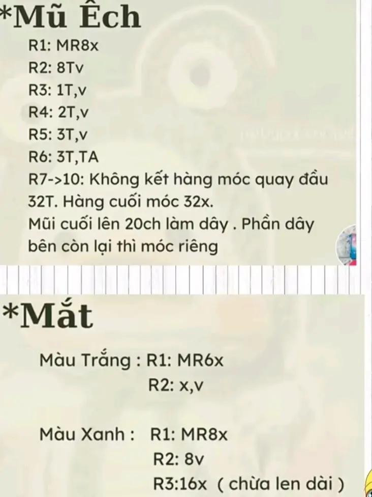 Hướng dẫn móc len búp bê vịt đội mũ ếch chi tiết từng hàng