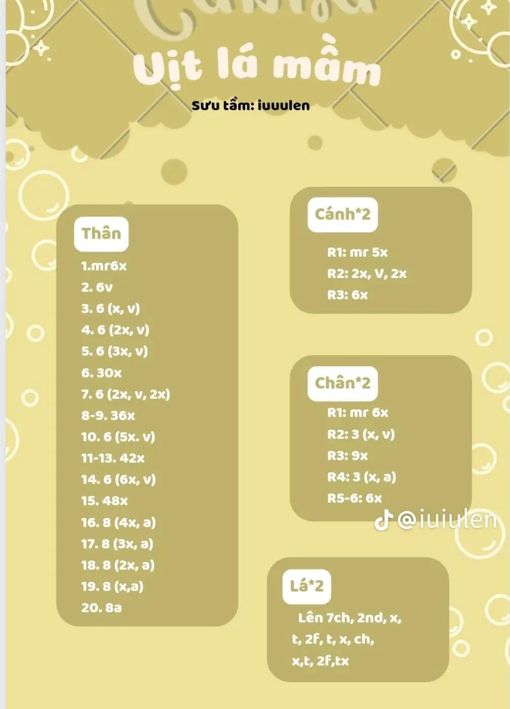 Hướng dẫn móc len búp bê vịt lá mầm màu vàng