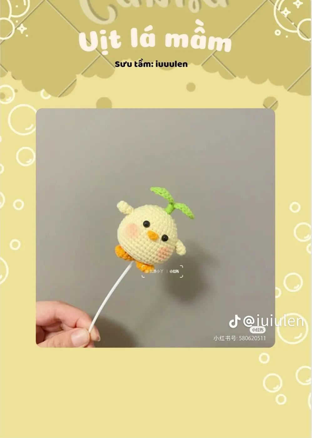 Hướng dẫn móc len búp bê vịt lá mầm màu vàng