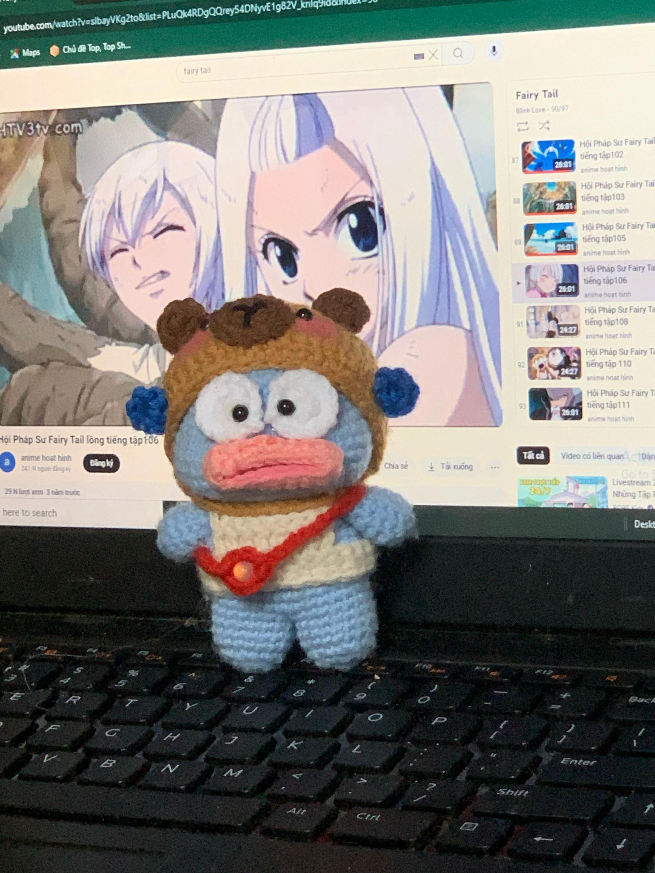 Hướng dẫn móc len Cá Heo đội mũ Capybara với chart chi tiết từng phần