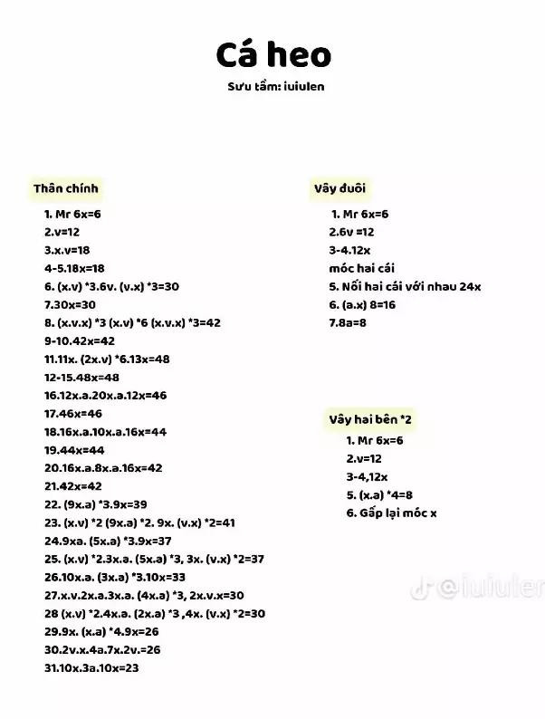 Hướng dẫn móc len cá heo trắng dễ thương - Chart chi tiết từng bước