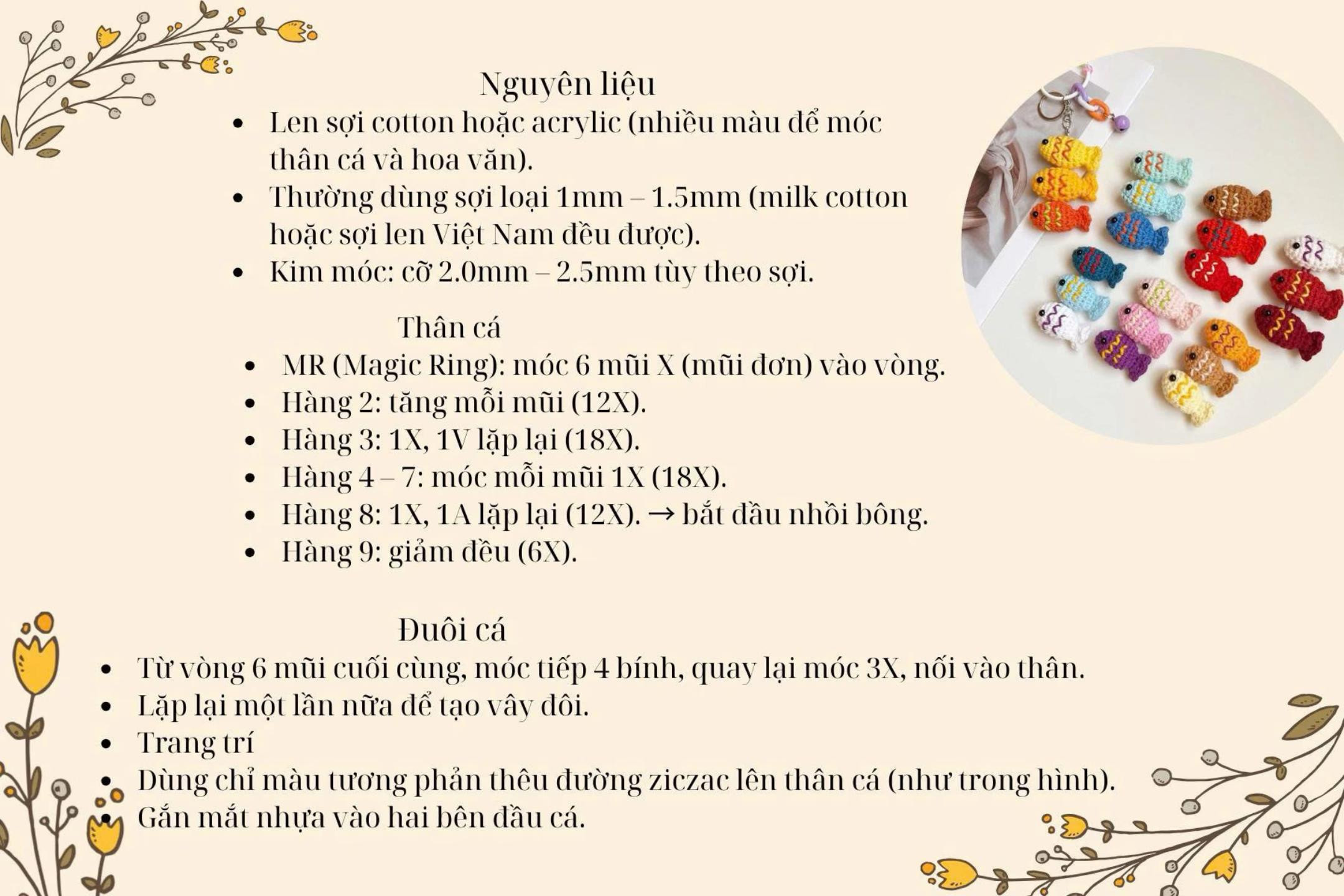 Hướng dẫn móc len cá nhỏ nhiều màu sắc bằng cotton