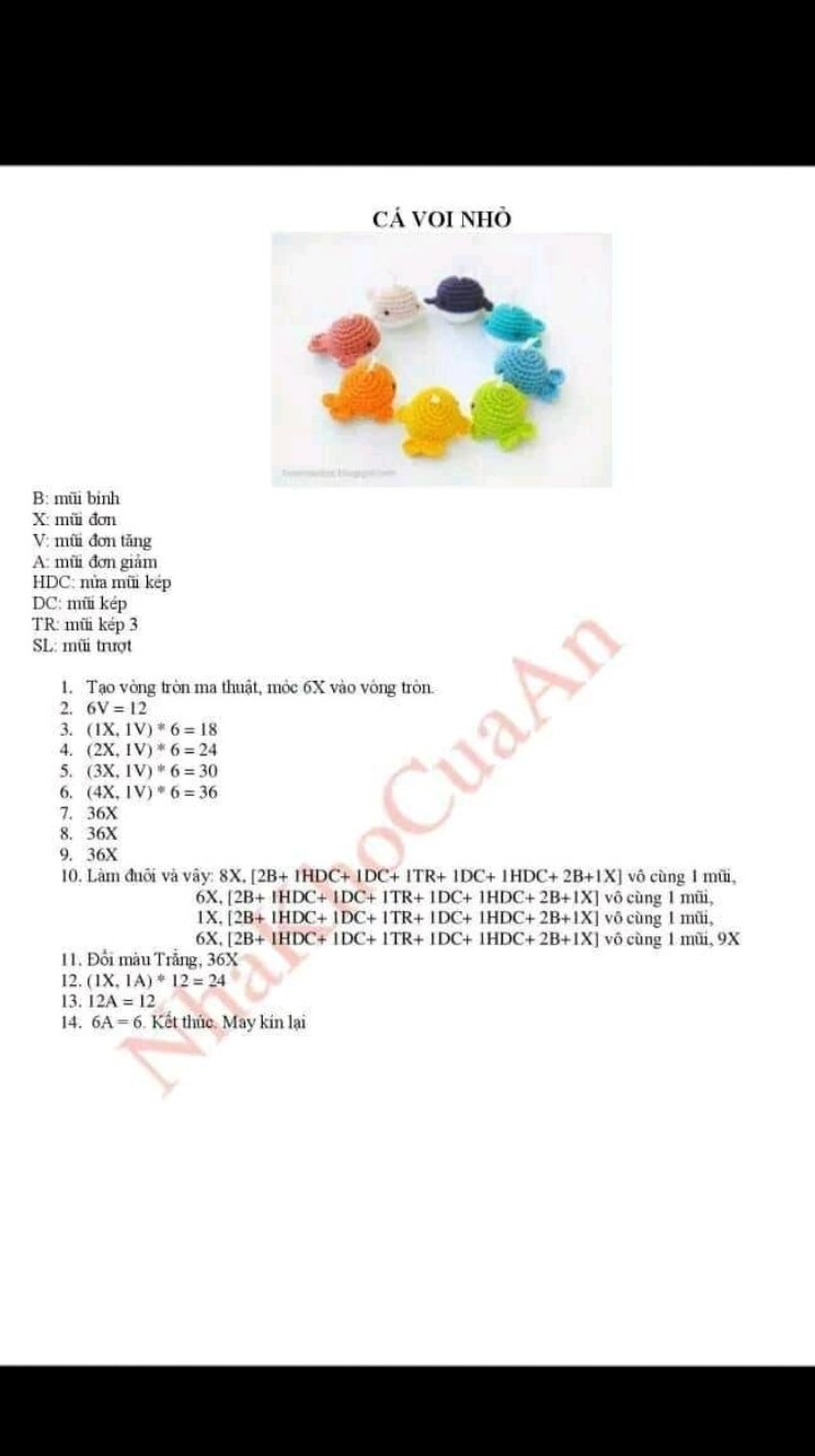 Hướng dẫn móc len cá voi nhỏ nhiều màu sắc