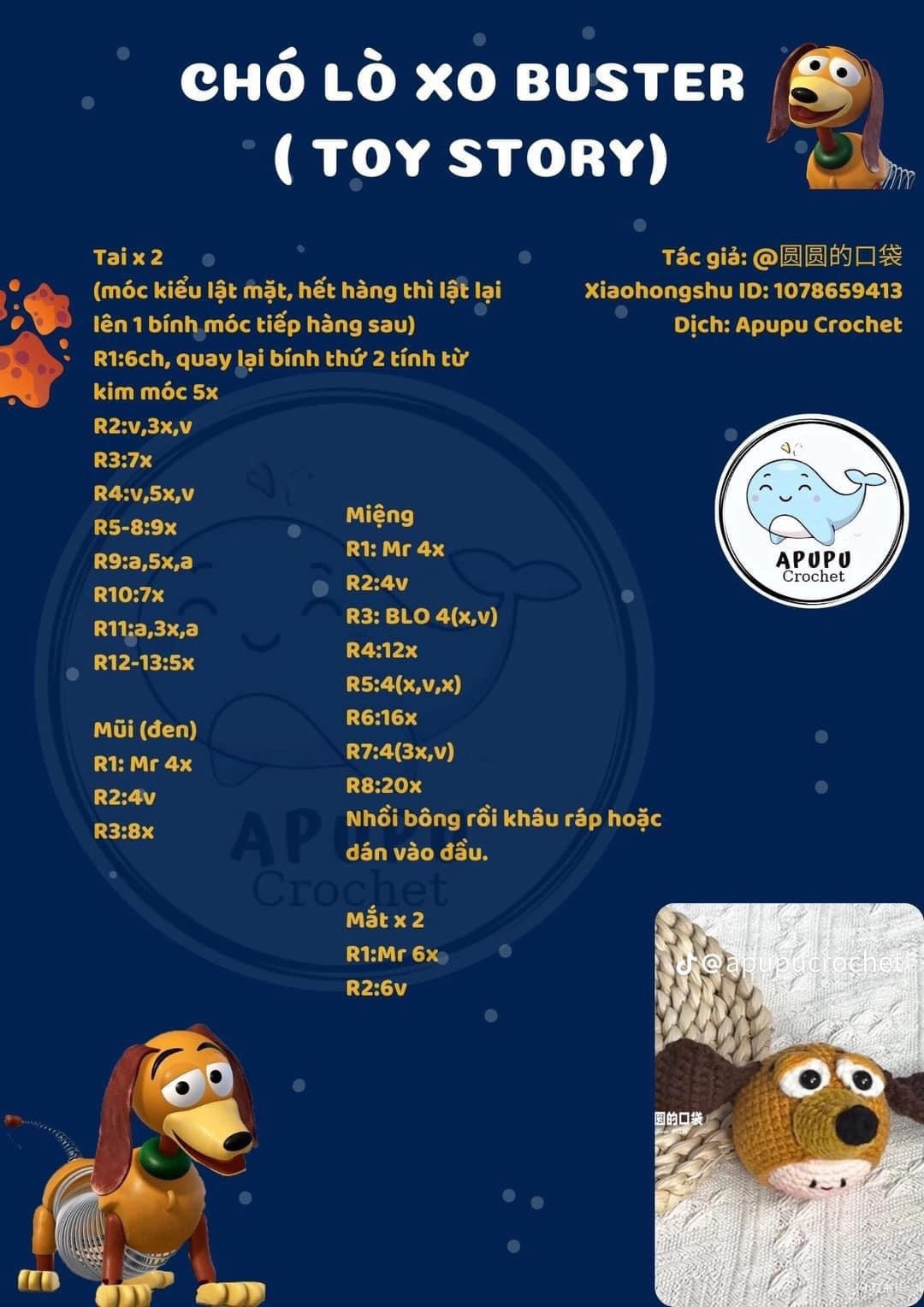 Hướng dẫn móc len Cá Xấu và Chó Lò Xo Buster (Toy Story)