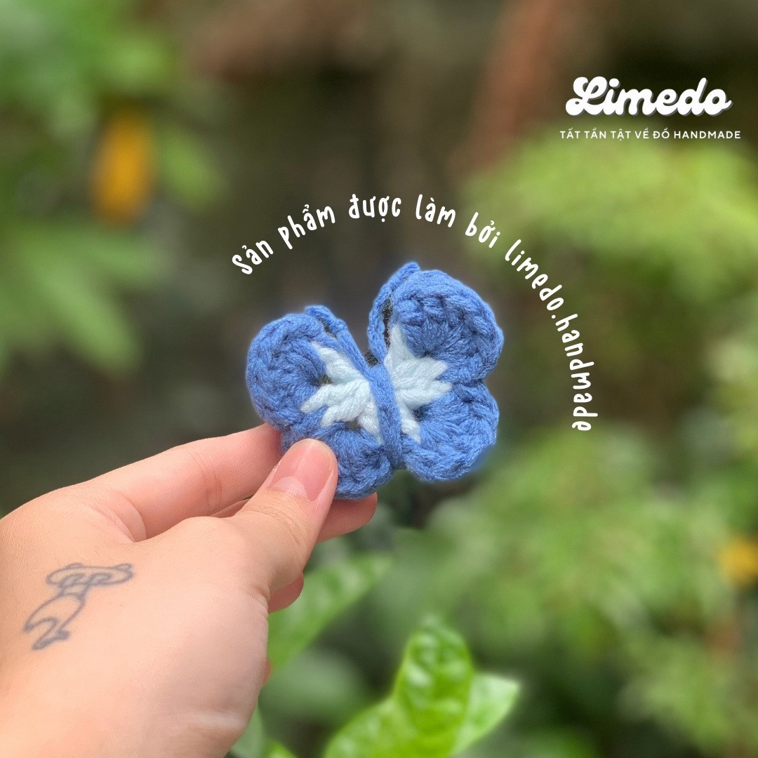 Hướng dẫn móc len cánh bướm xanh handmade