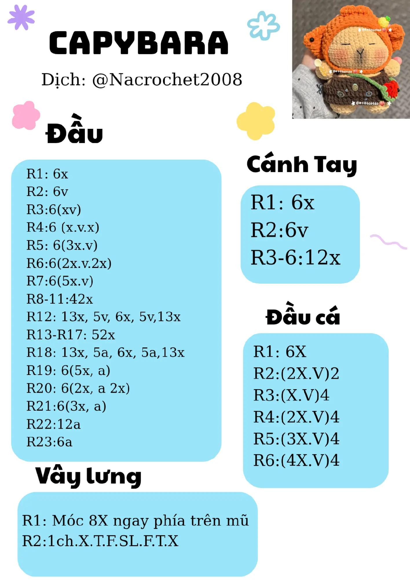 Hướng dẫn móc len Capybara cá vàng dễ thương