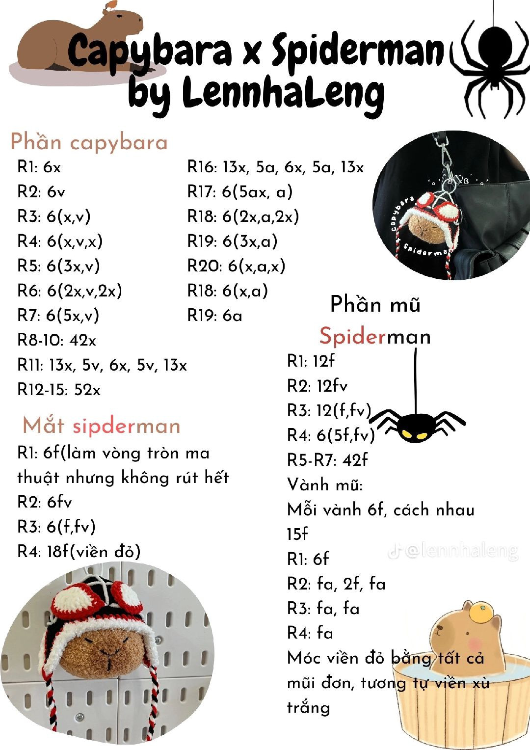 Hướng dẫn móc len Capybara đội mũ Spiderman