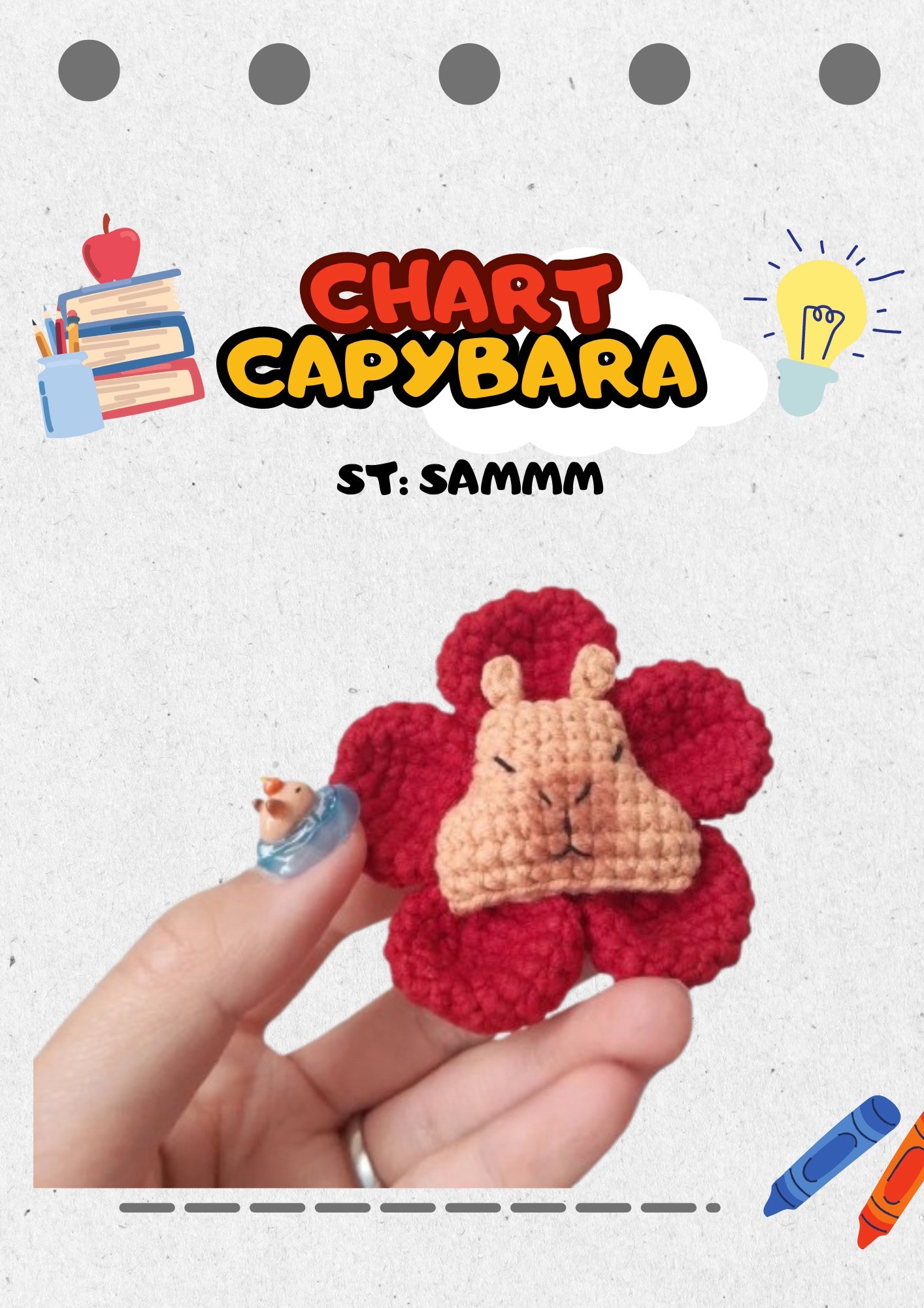 Hướng dẫn móc len Capybara hình hoa hồng đỏ