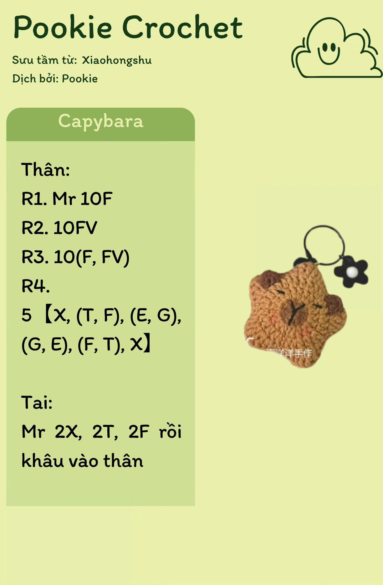 Hướng dẫn móc len Capybara hình mặt phẳng dễ thương