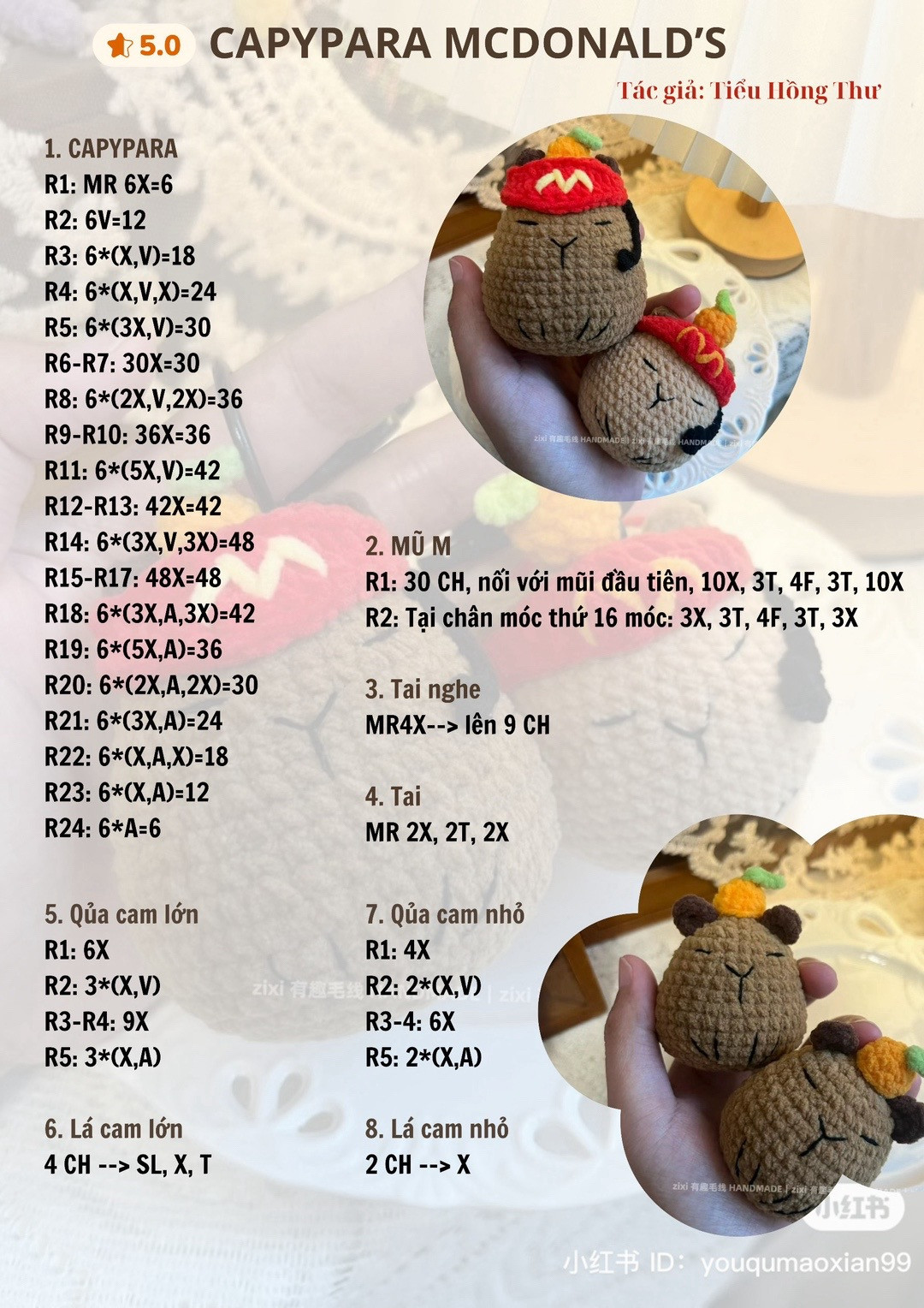 Hướng dẫn móc len Capybara McDonald's dễ thương