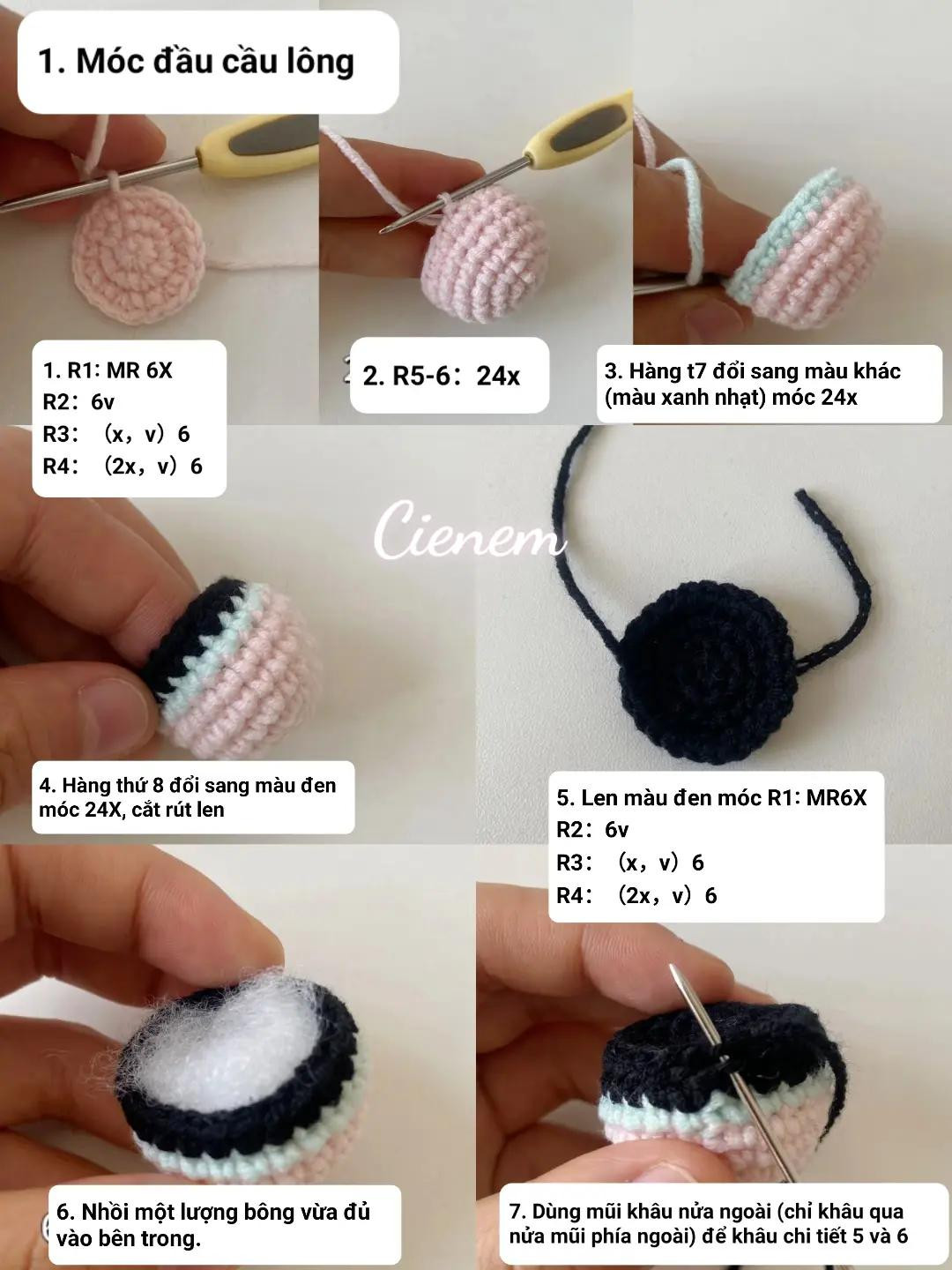 Hướng dẫn móc len cầu lông và vợt cầu lông dễ thương