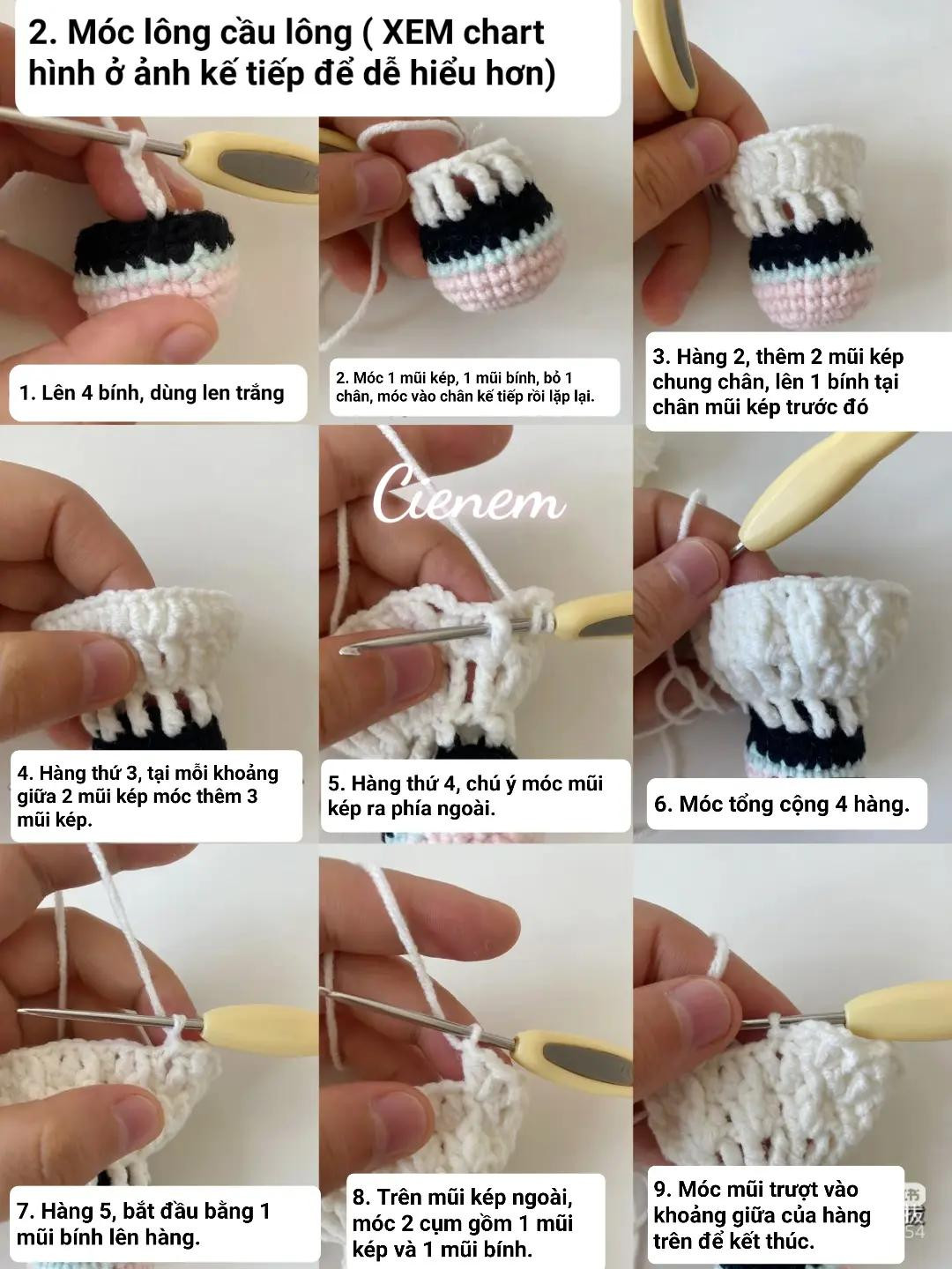 Hướng dẫn móc len cầu lông và vợt cầu lông dễ thương