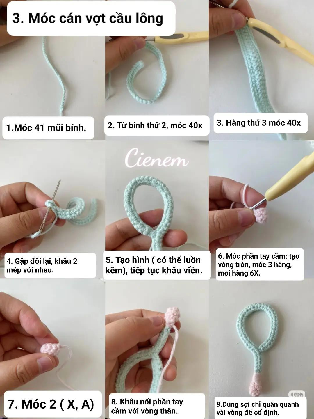 Hướng dẫn móc len cầu lông và vợt cầu lông dễ thương